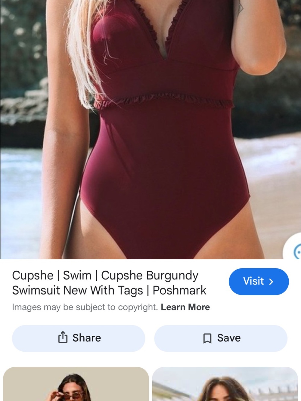 Cupshe Burgundy Ruffle V-Neck One-Piece Swimsuit
